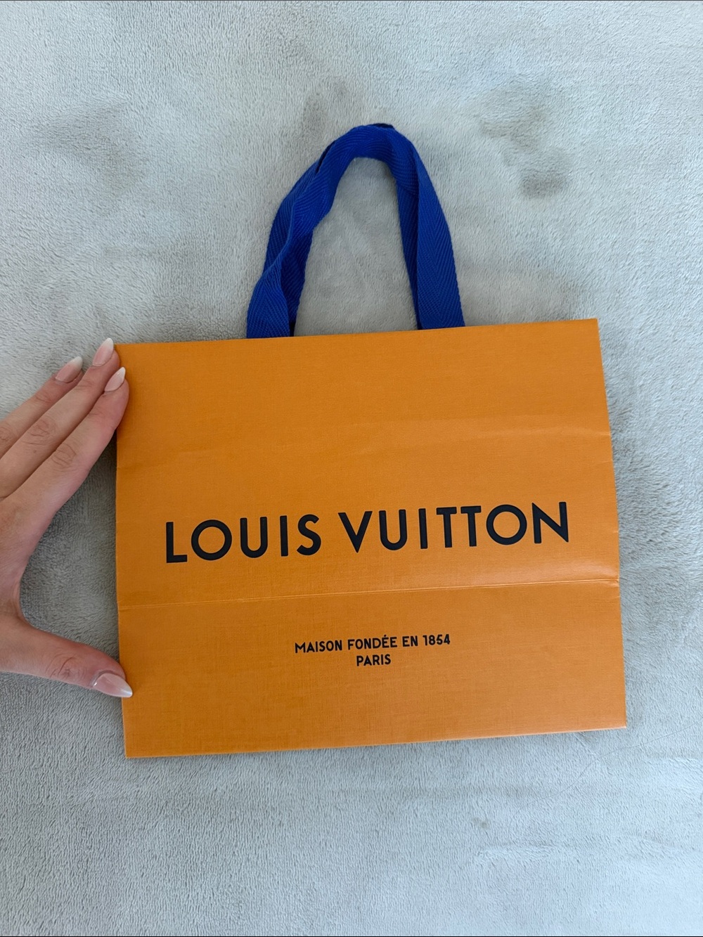 Louis Vuitton Orange Gift Bag with Blue Ribbon Handles